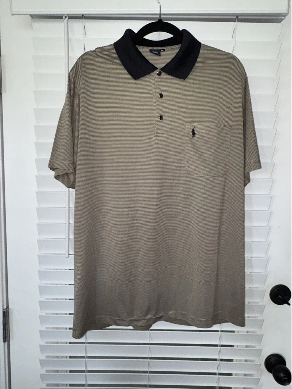 Vintage Polo Ralph Lauren Polo Golf Shirt Pony Pocket Striped Tan Black XL Men